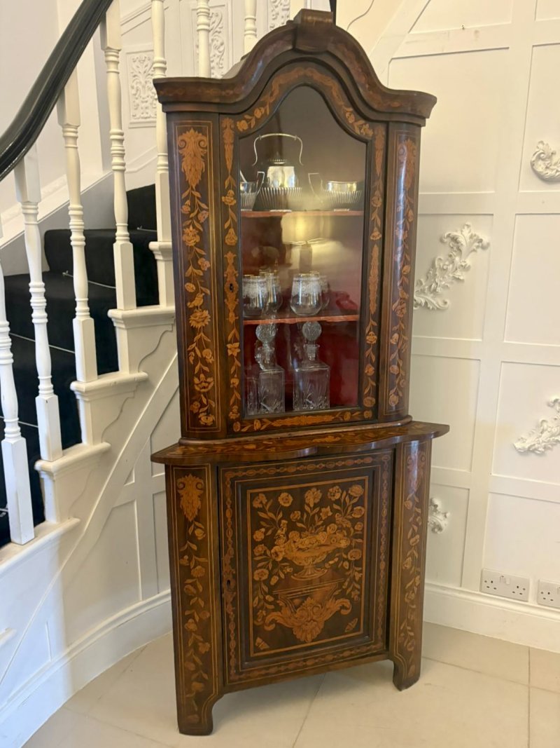Antique 19th Century Quality Dutch Marquetry Corner Cabinet